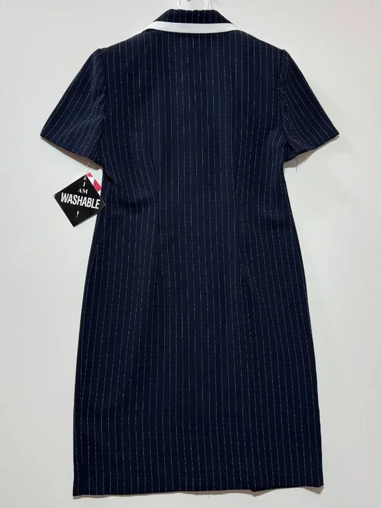 Vintage Miss Dorby Navy Pinstripe Button Collared Midi Dress Size 8P - Picture 2 of 6